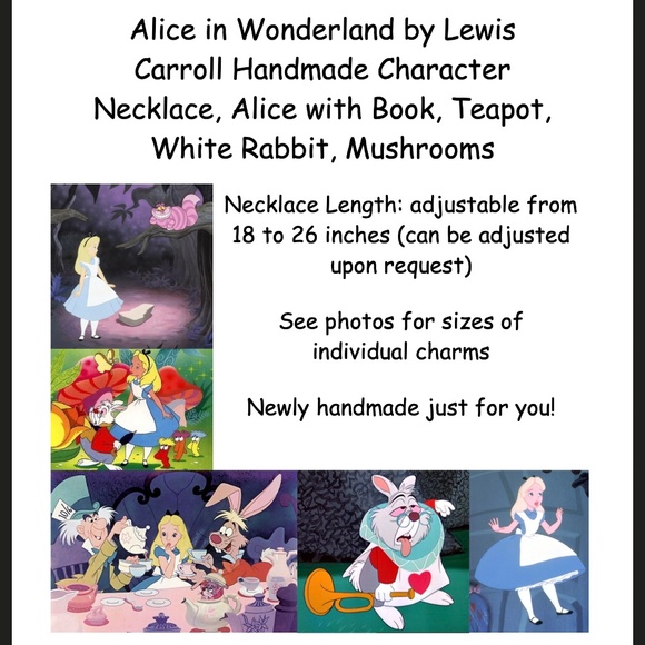 Alice in Wonderland Handmade Character Necklace, Mushrooms, Teapot, White Rabbit - Picture 14 of 15